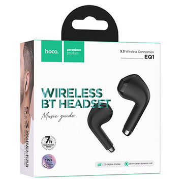 Casti Wireless Hoco EQ1, Ear Buds, BT 5.3, 180h StandBy, 400mAh, Display LED, MusicGuide - Negru