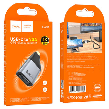 Adaptor OTG Transfer Hoco UA34, USB-C la VGA, Video Transfer, 2K, 60H - Gri