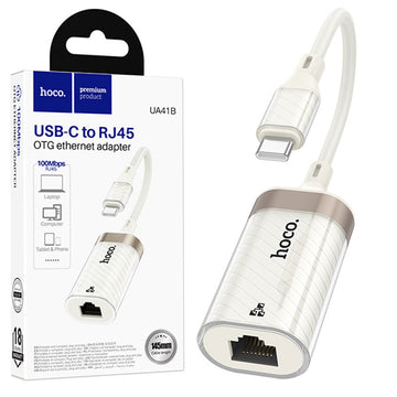 Adaptor OTG Hoco UA41B, USB-C la Retea Ethernet 100Mbps - Alb