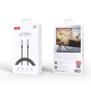 Cablu Date si Incarcare XO GB020, USB-C, PD100W, QC3.0, 4K, 1m - Gri inchis