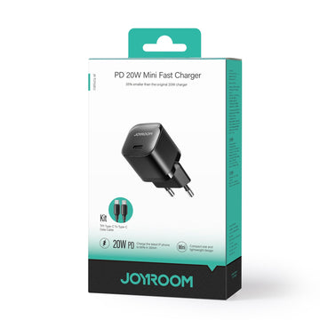 Incarcator Retea + Cablu USB-C Joyroom JR-TCF02, 20W, 1xUSB-C, PD, Compact - Negru