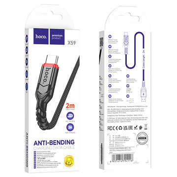 Cablu Date si Incarcare Hoco X59, USB-A la USB-C, 18W, 2.4A, 2m - Negru