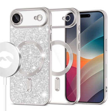 Husa MagSparks pentru iPhone 17 Air, Glitter, Dual Layer, Lens Cover, Sliver