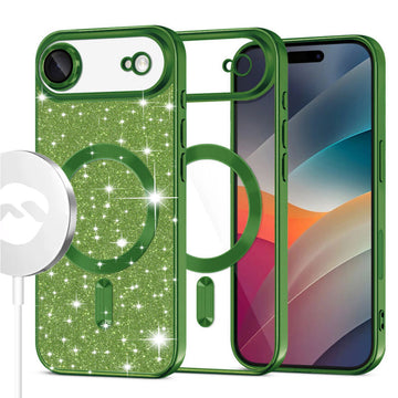 Husa MagSparks pentru iPhone 17 Air, Glitter, Dual Layer, Lens Cover - Deep verde