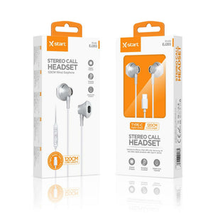 Casti cu Fir X-Start EJ203, In Ear, USB-C, 1.2m, Mic & Volume Key, 15 Series, Metallic - Alb