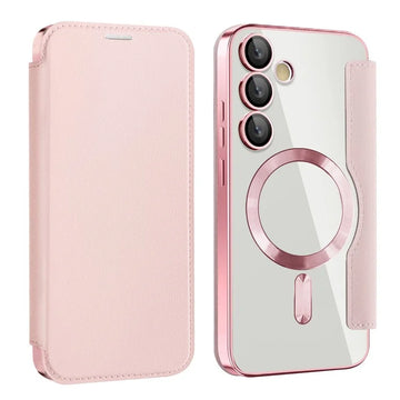 Husa MagFlip pentru Samsung S24 FE, Magnet, RFID Protect, Piele, Chrome Edge - Roz