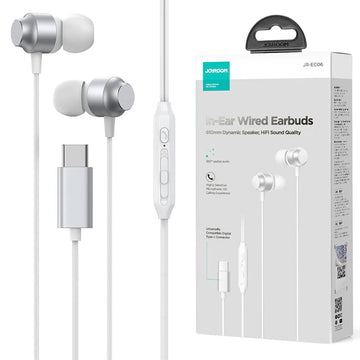 Casti cu Fir Joyroom JR-EC06, In Ear, USB-C, 1.2m, Mic & Volume Key, HiFi - Argintiu