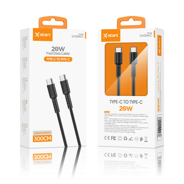 Cablu Date si Incarcare X-Start SJX204CC, USB-C, 20W, 3m, Basic Texture - Negru