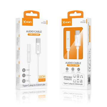 Cablu Audio X-Start YPX028, USB-C la Jack 3.5mm F, 10cm - Alb