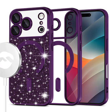 Husa MagSparks pentru iPhone 17 Pro Max, Glitter, Dual Layer, Lens Cover - Mov intens