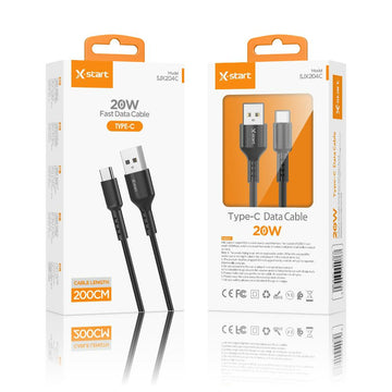Cablu Date si Incarcare X-Start SJX204C, USB-A la USB-C, 20W, 1m, Classic Texture - Negru
