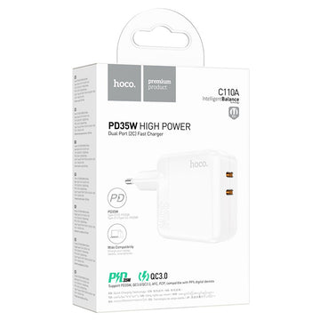 Incarcator Retea Hoco C110A, 35W, 2xUSB-C, PD - Alb