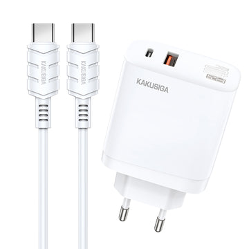 Incarcator Retea + Cablu USB-C Kaku KSC-813, 40W, 2.4A, 1xUSB-C, 1xUSB-A, PD, QC 3.0 - Alb