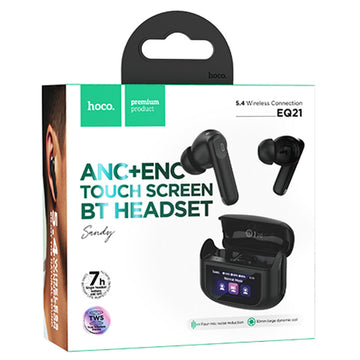 Casti Wireless Hoco EQ21, Ear Buds, BT 5.4, 40/400mAh, ANC+ENC, Touchscreen - Negru miezul noptii / Negru