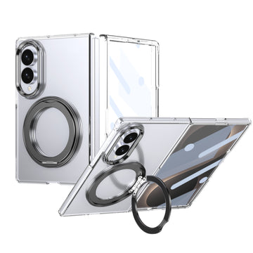 Husa pentru Samsung Z Fold 8, Pentru Samsung Galaxy Z Fold 8, Magnet Intergrat, Suport Metalic Reglabil - Transparent / Negru