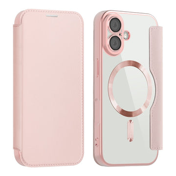 Husa MagFlip pentru iPhone 17, Magnet, RFID Protect, Piele, Chrome Edge - Roz