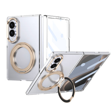 Husa pentru Samsung Z Fold 8, Pentru Samsung Galaxy Z Fold 8, Magnet Intergrat, Suport Metalic Reglabil - Transparent / Auriu