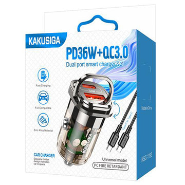 Incarcator Auto + Cablu USB-C Kaku KSC-1193, 1m, PD36W, 1xUSB-C, 1xUSB-A - Negru