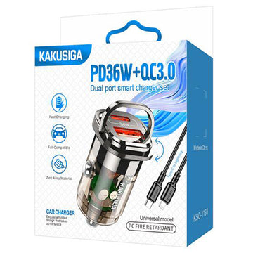 Incarcator Auto + Cablu Lightning Kaku KSC-1193, 1m, PD36W, 1xUSB-C, 1xUSB-A - Negru