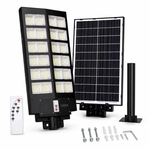 Lampă stradală solară LED 1500W cu telecomandă, senzor de mișcare, panou solar, protecție IP67, negru