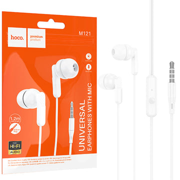 Casti cu Fir Hoco M121, In Ear, 3.5mm, 1.2m, Mic & Volume Key, HiFi - Alb