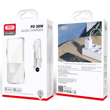 Incarcator Retea + Cablu USB-C XO L96, 30W, 1xUSB-C, 1xUSB-A, PD, QC 3.0 - Alb