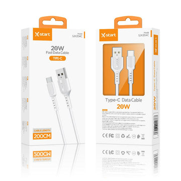 Cablu Date si Incarcare X-Start SJX204C, USB-A la USB-C, 20W, 1m, Classic Texture - Alb