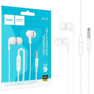 Casti cu Fir Hoco M124, In Ear, 3.5mm, 1.2m, Mic & Volume Key, HiFi - Alb
