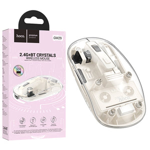 Mouse Hoco GM29, pentru PC/Laptop, Dual Mode BT / Wireless - Transparent / Alb