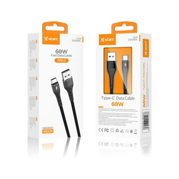 Cablu Date si Incarcare X-Start SJX200C, USB-A la USB-C, 60W, 1m, Fast Charge - Negru