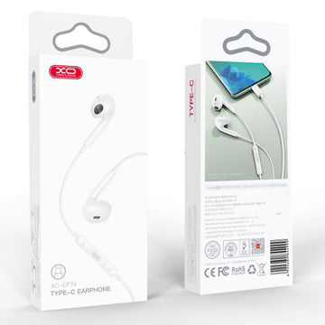 Casti cu Fir XO EP74, In Ear, USB-C, 1.2m, Mic & Volume Key, HiFi - Alb