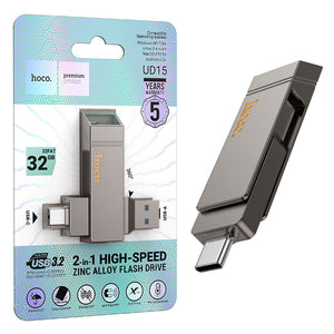 Stick Hoco UD15, Memory Stick, 32GB, Dual USB-C + USB-A 3.2, High Speed, Flash Drive - Gri