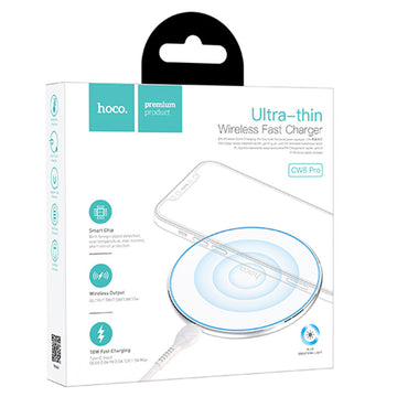 Incarcator Wireless Hoco CW6 Pro, Ultra Thin, 15W, Qi Charging, Ambient Light - Alb