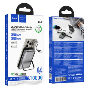 Baterie externa Hoco Q43, 10.000mAh Wireless, 2xPD20W + Stand Incarcare - Argintiu