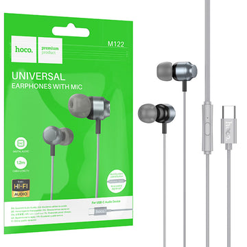 Casti cu Fir Hoco M122, In Ear, USB-C, 1.2m, Mic & Volume Key, HiFi - Gri