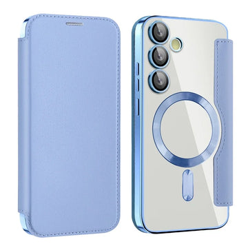 Husa MagFlip pentru Samsung S24 FE, Magnet, RFID Protect, Piele, Chrome Edge - Albastru cer