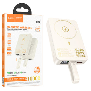 Baterie externa Hoco Q24, Wireless si Cablu, 22.5W+PD250W, Magnetica, 10000mAh - Alb laptos