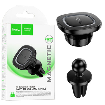 Suport Auto Hoco H72, Magnetic, Montaj Ventilatie, MagRing Magnet, Metallic - Gri / Negru