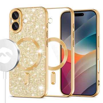 Husa MagSparks pentru iPhone 17, Glitter, Dual Layer, Lens Cover - Auriu