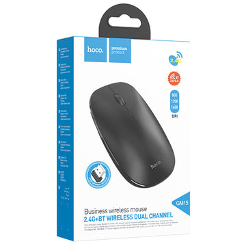 Mouse Dual Hoco GM15, BT 5.0/ Wireless 2.4G, 1.600 DPI, 4D Button, Art - Negru