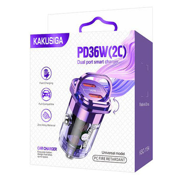 Incarcator Auto + Cablu Kaku KSC-1194, 1m, PD36W, 2xUSB-C - Mov