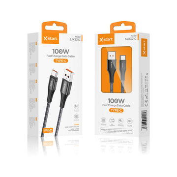 Cablu Date si Incarcare X-Start SJX321C, USB-A la USB-C, 100W, 1m, Fast Charge, Braided - Negru