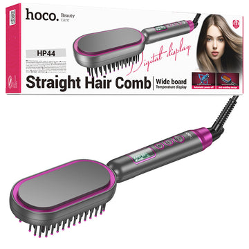 Hoco HP44, Perie Electrica de Indreptat Parul, Temperatura Reglabila, Afisaj Digital - Roz Red