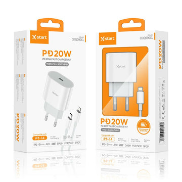 Incarcator Retea + Cablu Lightning X-Start CDQ090CL, PD20W, 3A, 1xUSB-C, FastCharging - Alb