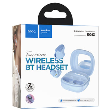 Casti Wireless Hoco EQ13, Ear Buds, BT 5.3, 180h StandBy, 400mAh, Mirror Case, Funtrue - Albastru