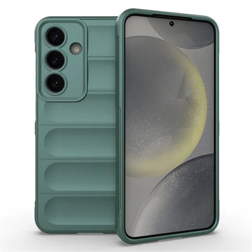 Husa Wave pentru Samsung Galaxy S25, Grip Microfiber, ShockProof - Deep verde