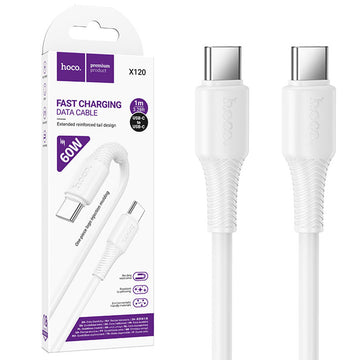 Cablu Date si Incarcare Hoco X120, USB-C la USB C, 60W, Fast Charge, 1m - Alb