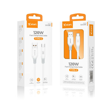 Cablu Date si Incarcare X-Start SJX208C, USB-A la USB-C, 120W, 1m, Soft Texture - Alb