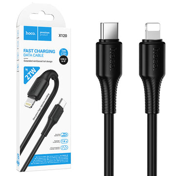 Cablu Date si Incarcare Hoco X120, USB-C la Lightning, PD27W, QC3.0, 1m - Negru