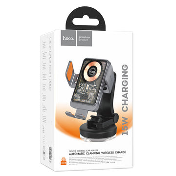Suport Auto cu Incarcare Hoco HW8, cu Cleme Laterale, Montaj Bord, AutoSensor Lock - Gri